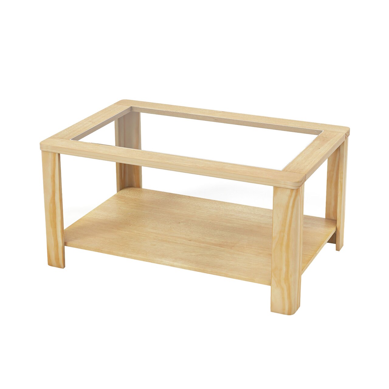 Rectangular Coffee Table with Tempered Glass Top and 2-Tier Storage Shelf